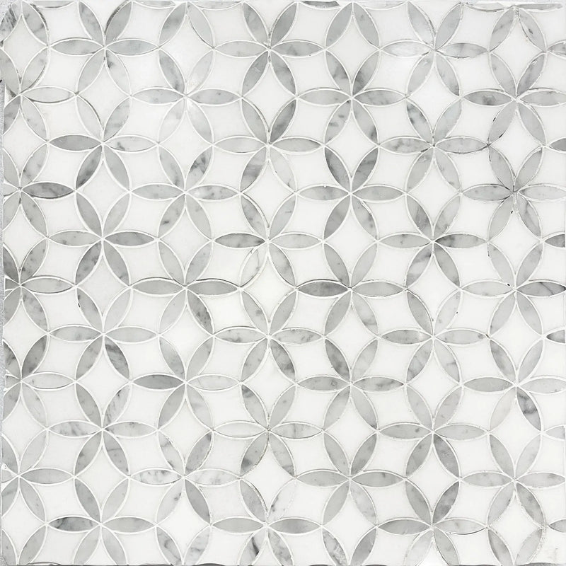 Flower Thassos & Carrara 14-in x 12-in Waterjet Marble Mosaic Floor and Wall Tile( 5.85 sq. ft. /Box )