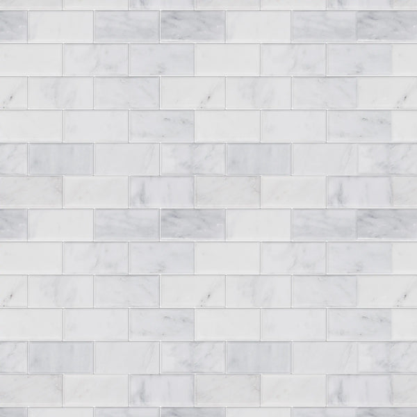 Bevel Brick Oriental White 12-in x 12-in Polished Marble Mosaic Wall Tile( 5 sq. ft. /Box )