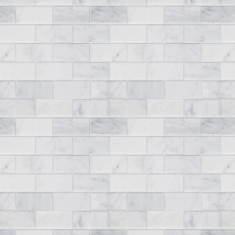 Bevel Brick Oriental White 12-in x 12-in Polished Marble Mosaic Wall Tile( 5 sq. ft. /Box )
