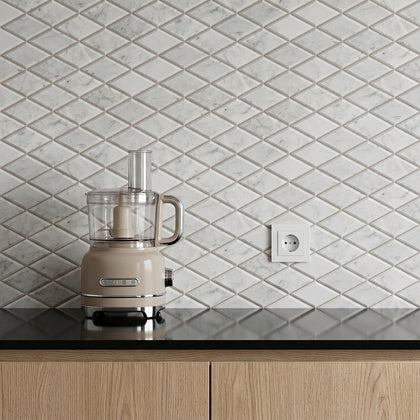 Carrara White Diamond 12-in x 12-in Beveled Marble Mosaic Wall Tile( 5 sq. ft. /Box )