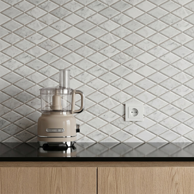 Carrara White Diamond 12-in x 12-in Beveled Marble Mosaic Wall Tile( 5 sq. ft. /Box )