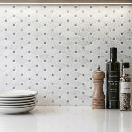 Carrara White Octagon 12-in x 11-in Polished Marble Mosaic Floor and Wall Tile( 4.6 sq. ft. /Box )