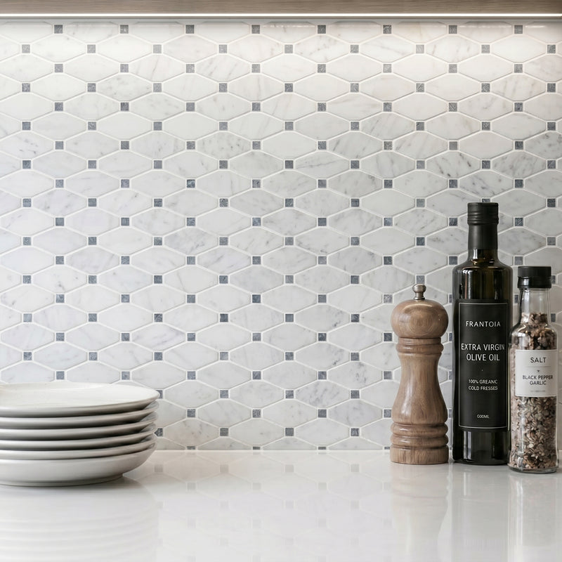 Carrara White Octagon 12-in x 11-in Polished Marble Mosaic Floor and Wall Tile( 4.6 sq. ft. /Box )