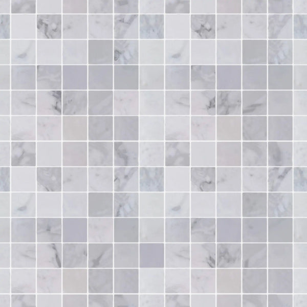 Sample display board of Calacatta Polished Marble Mosaic Tile – polished marble layout for showroom and presentations