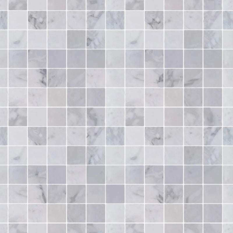 Sample display board of Calacatta Polished Marble Mosaic Tile – polished marble layout for showroom and presentations