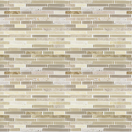 Sandy Dune Marble & Glass Random Strip 12-in x 12-in Glass Mosaic Wall Tile( 10 sq. ft. /Box )