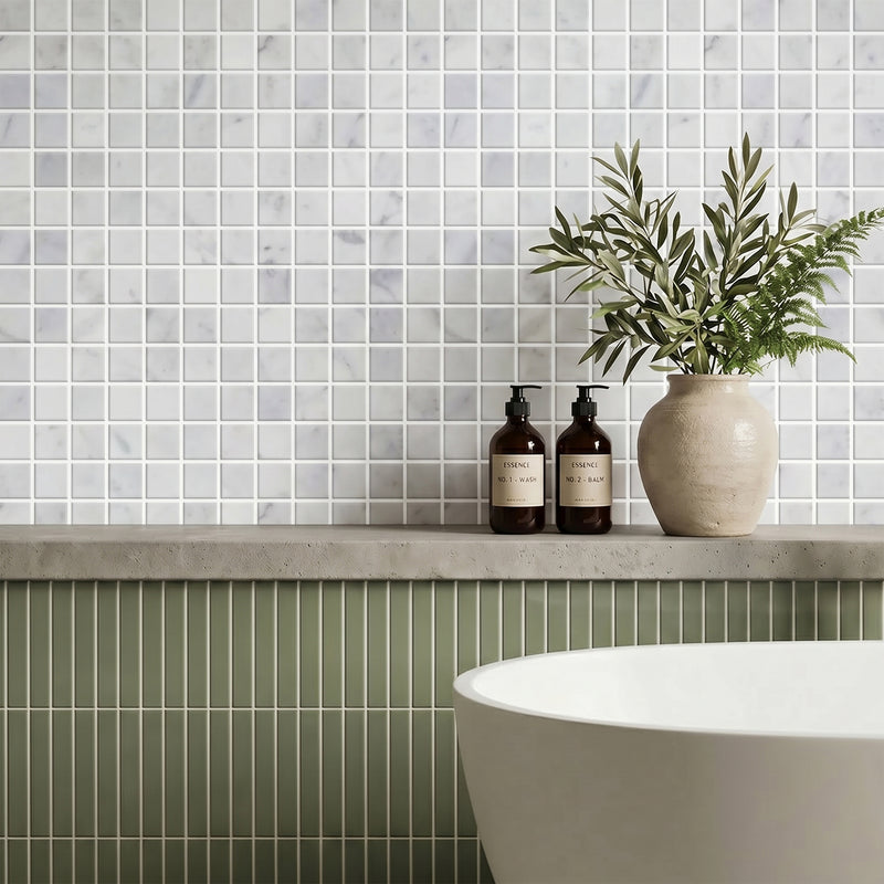 Carrara White 12-in x 12-in Polished Marble Mosaic Floor and Wall Tile( 5 sq. ft. /Box )