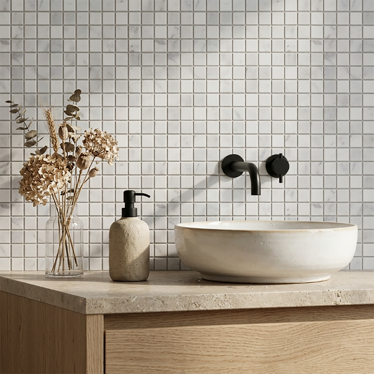 1-in Oriental White 12-in x 12-in Polished Marble Mosaic Floor and Wall Tile( 5 sq. ft. /Box )