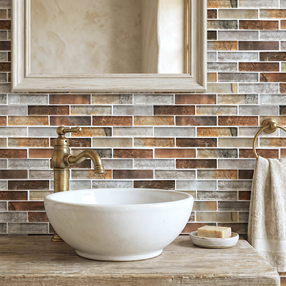 Gray Umber Textured Mixed Color Glass 12-in x 12-in Mosaic Wall Tile( 10 sq. ft. /Box )