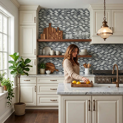 White & Grays 12-in x 11-in Glass Mosaic Wall Tile( 13.8 sq. ft. /Box )