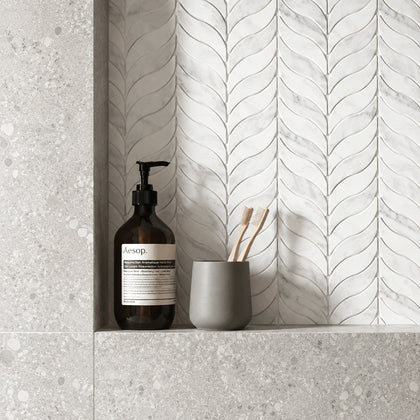 Oriental White Synergy Weave 12-in x 11-in Polished Marble Mosaic Wall Tile( 4.6 sq. ft. /Box )