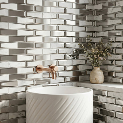 Carrara Marble & 3D Glass Mix 12-in x 12-in Glass Mosaic Wall Tile( 10 sq. ft. /Box )