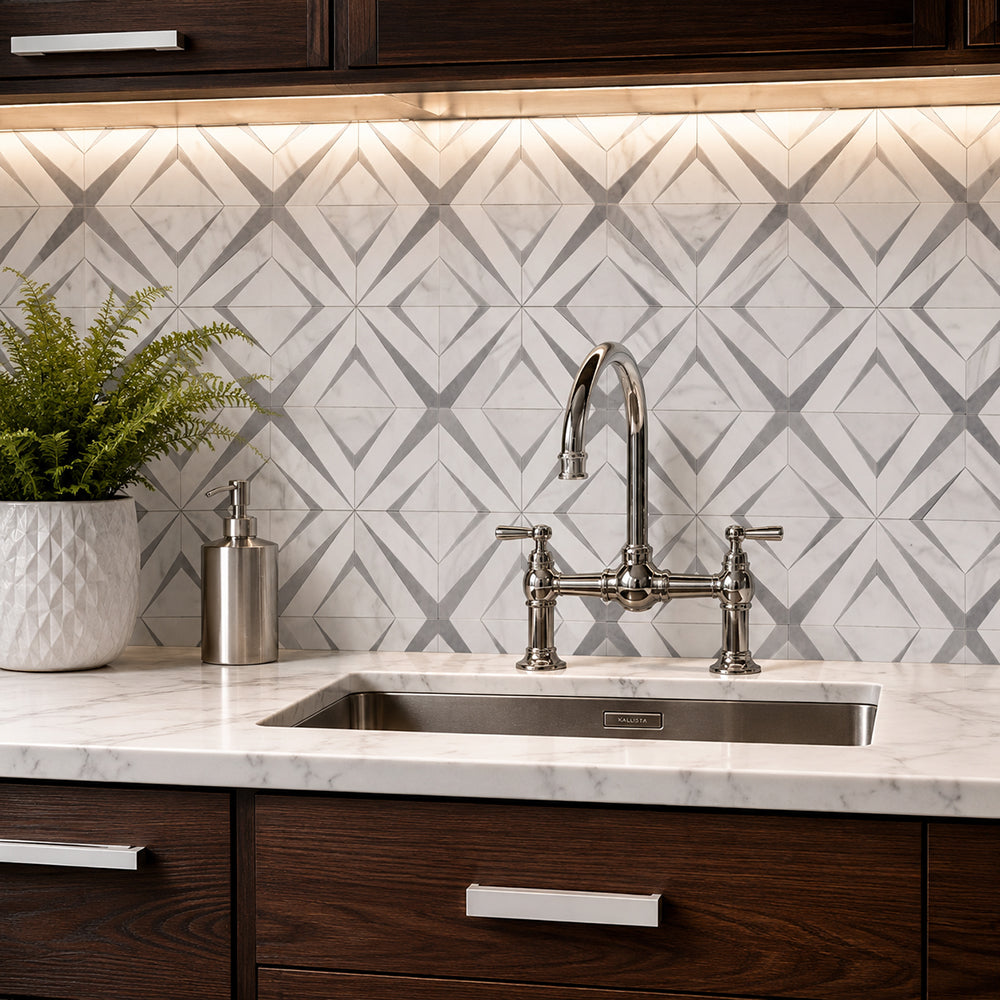 Aphrodite Light Gray Diamond Pattern 12-in x 12-in Polished Waterjet Mosaic Floor and Wall Tile( 5 sq. ft. /Box )