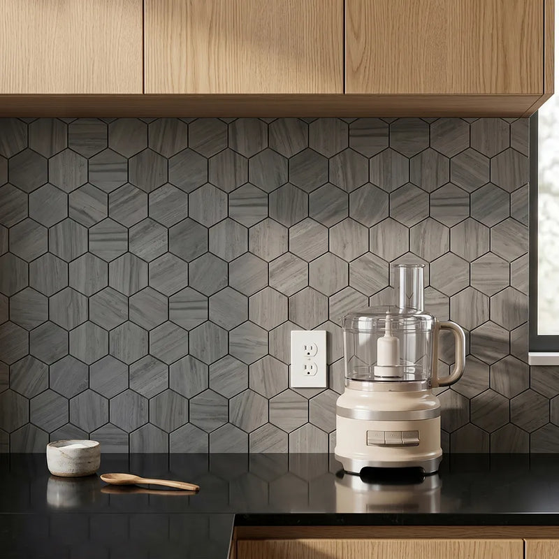 3-in Athens Gray Hexagon 12-in x 11-in Honed Mosaic Floor and Wall Tile ( 4.6 sq. ft. /Box )