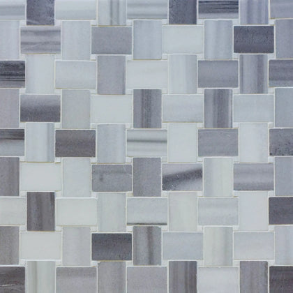 Zebra Basketweave Polished Marble Mosaic Floor and Wall Tile - Sample (Product Shown is Full Size)