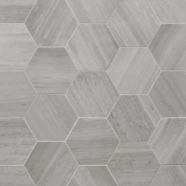 6-in Wooden White Hexagon 12-in x 10-in Honed Marble Mosaic Wall Tile( 4.15 sq. ft. /Box )