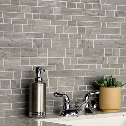 Wooden White Multi-Square 12-in x 12-in Honed Marble Mosaic Wall Tile( 5 sq. ft. /Box )