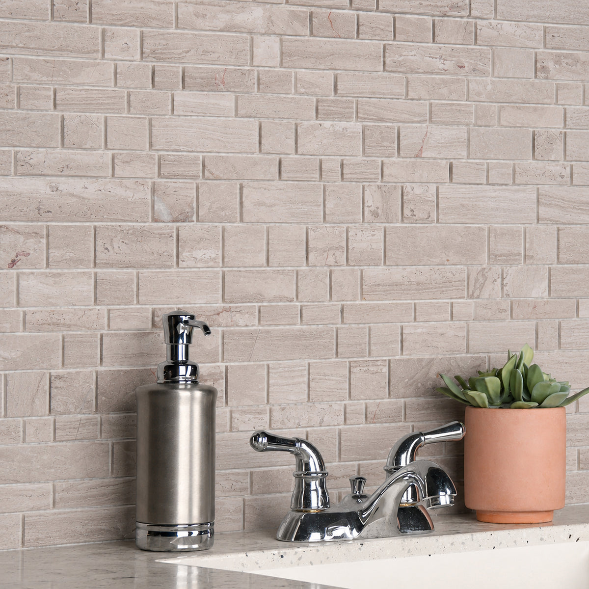 Wooden White Multi-Square 12-in x 12-in Honed Marble Mosaic Wall Tile( 5 sq. ft. /Box )