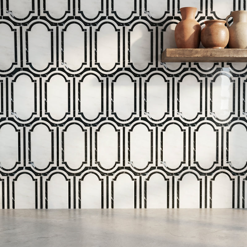 Windows Pattern Oriental Black & White 12-in x 12-in Waterjet Mosaic Floor and Wall Tile( 6 sq. ft. /Box )