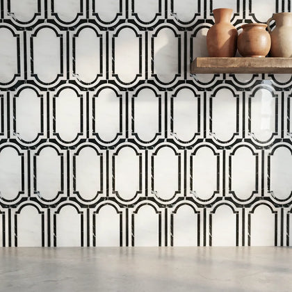 Windows Pattern Oriental Black & White 12-in x 12-in Waterjet Mosaic Floor and Wall Tile( 6 sq. ft. /Box )