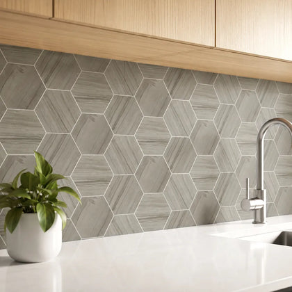 6-in Athens Gray Hexagon 12-in x 10-in Honed Mosaic Floor and Wall Tile( 4.15 sq. ft. /Box )