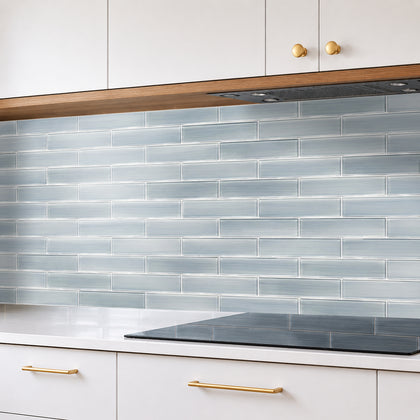 Blue Handpainted 16-in x 8-in Subway Glass Mosaic Wall Tile( 8.8 sq. ft. /Box )