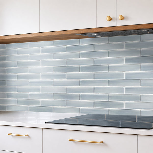 Blue Handpainted 16-in x 8-in Subway Glass Mosaic Wall Tile( 8.8 sq. ft. /Box )