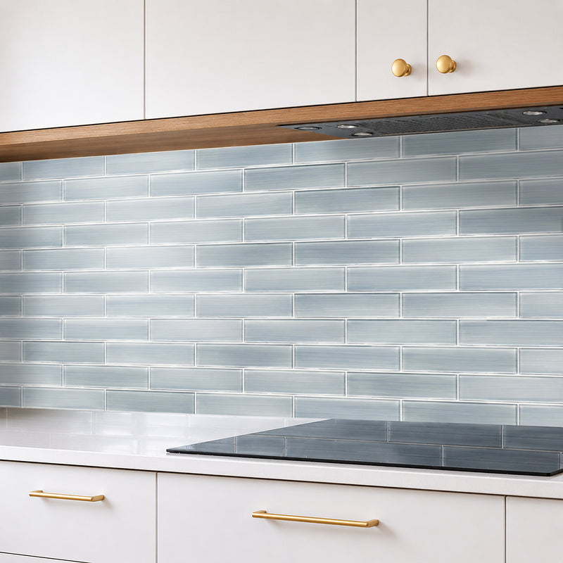 Blue Handpainted 16-in x 8-in Subway Glass Mosaic Wall Tile( 8.8 sq. ft. /Box )