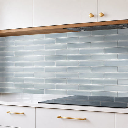 Blue Handpainted 16-in x 8-in Subway Glass Mosaic Wall Tile( 8.8 sq. ft. /Box )
