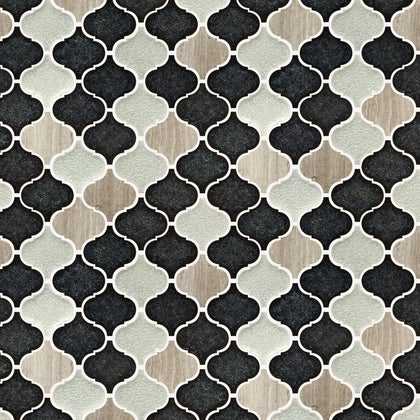 Galena Gray arabesque Lantern Marble & Crackle Mix 12-in x 12-in Glass Mosaic Wall Tile( 10 sq. ft. /Box )