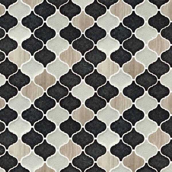 Galena Gray arabesque Lantern Marble & Crackle Mix 12-in x 12-in Glass Mosaic Wall Tile( 10 sq. ft. /Box )