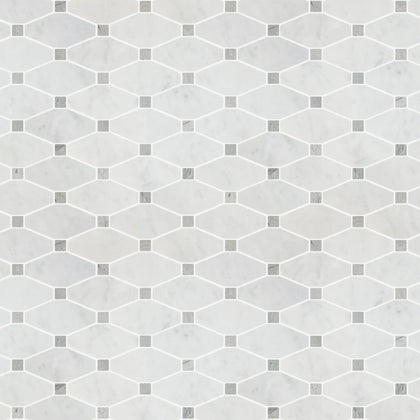 Carrara White Octagon 12-in x 11-in Polished Marble Mosaic Floor and Wall Tile( 4.6 sq. ft. /Box )