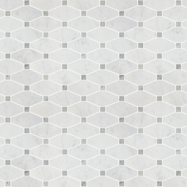 Carrara White Octagon 12-in x 11-in Polished Marble Mosaic Floor and Wall Tile( 4.6 sq. ft. /Box )