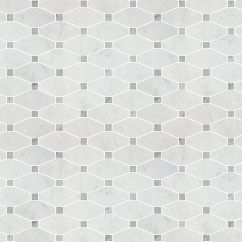 Carrara White Octagon Polished Marble Mosaic Floor and Wall Tile - Sample (Product Shown is Full Size)