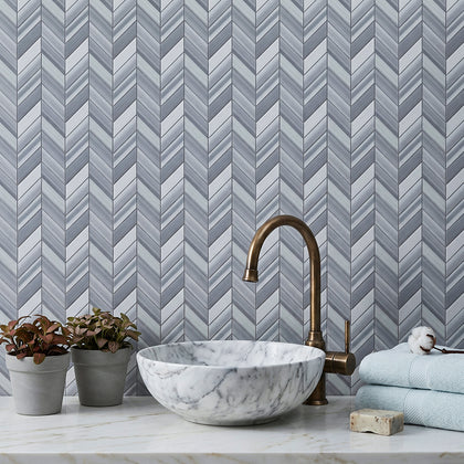 Zebra Chevron 8-in x 12-in Polished Marble Mosaic Floor and Wall Tile( 3.55 sq. ft. /Box )