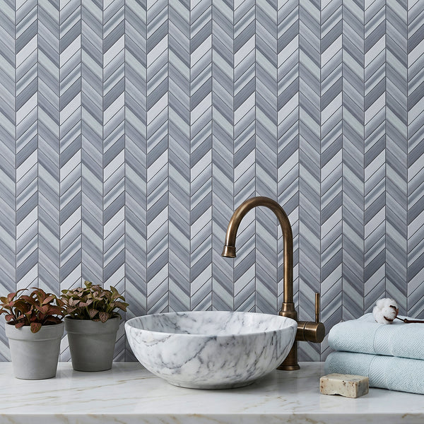 Zebra Chevron 8-in x 12-in Polished Marble Mosaic Floor and Wall Tile( 3.55 sq. ft. /Box )