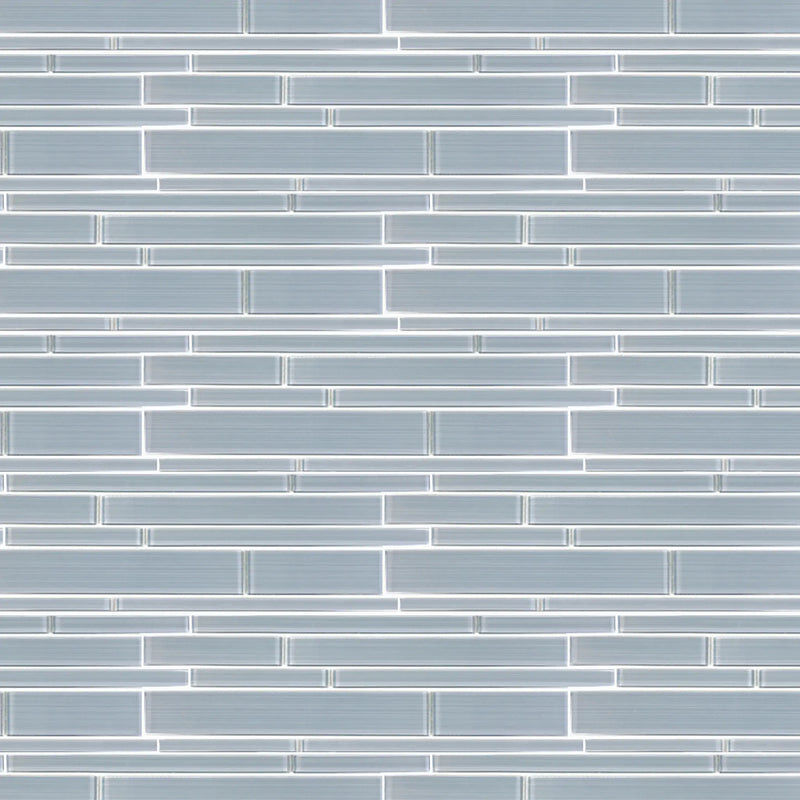 6-in x 18-in Ice Denim Glass Mix Random Strip Mosaic Wall Tile( 7.5 sq. ft. /Box )