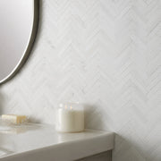 Oriental White 17-in x 10-in Polished Herringbone Marble Mosaic Floor and Wall Tile( 5.9 sq. ft. /Box )