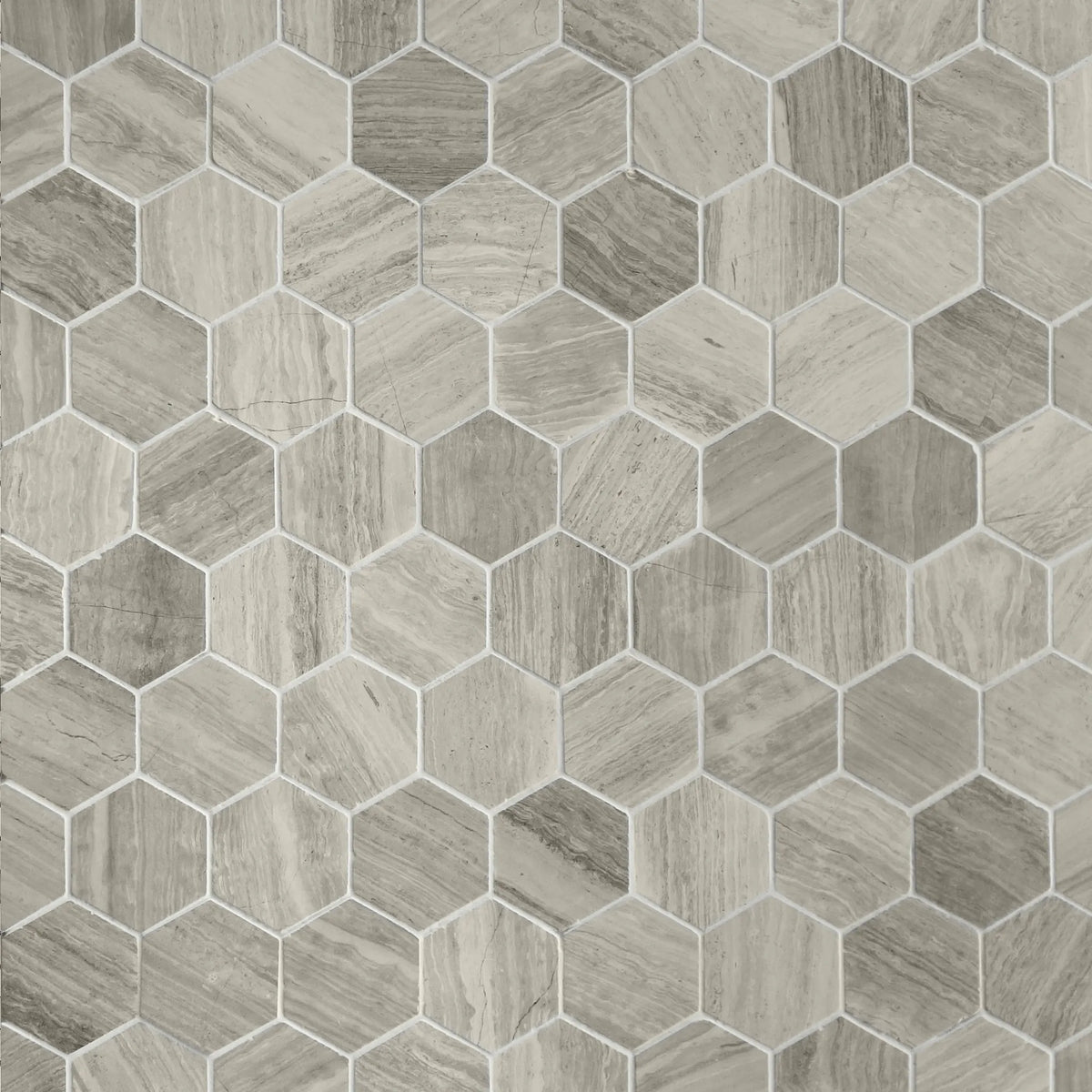 3-in Wooden gray Hexagon 12-in x 10-in Honed Marble Mosaic Wall Tile( 4.15 sq. ft. /Box )