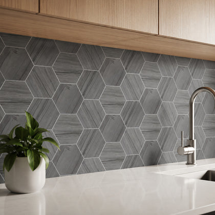 6-in Athens Gray Hexagon 12-in x 10-in Honed Mosaic Floor and Wall Tile( 4.15 sq. ft. /Box )