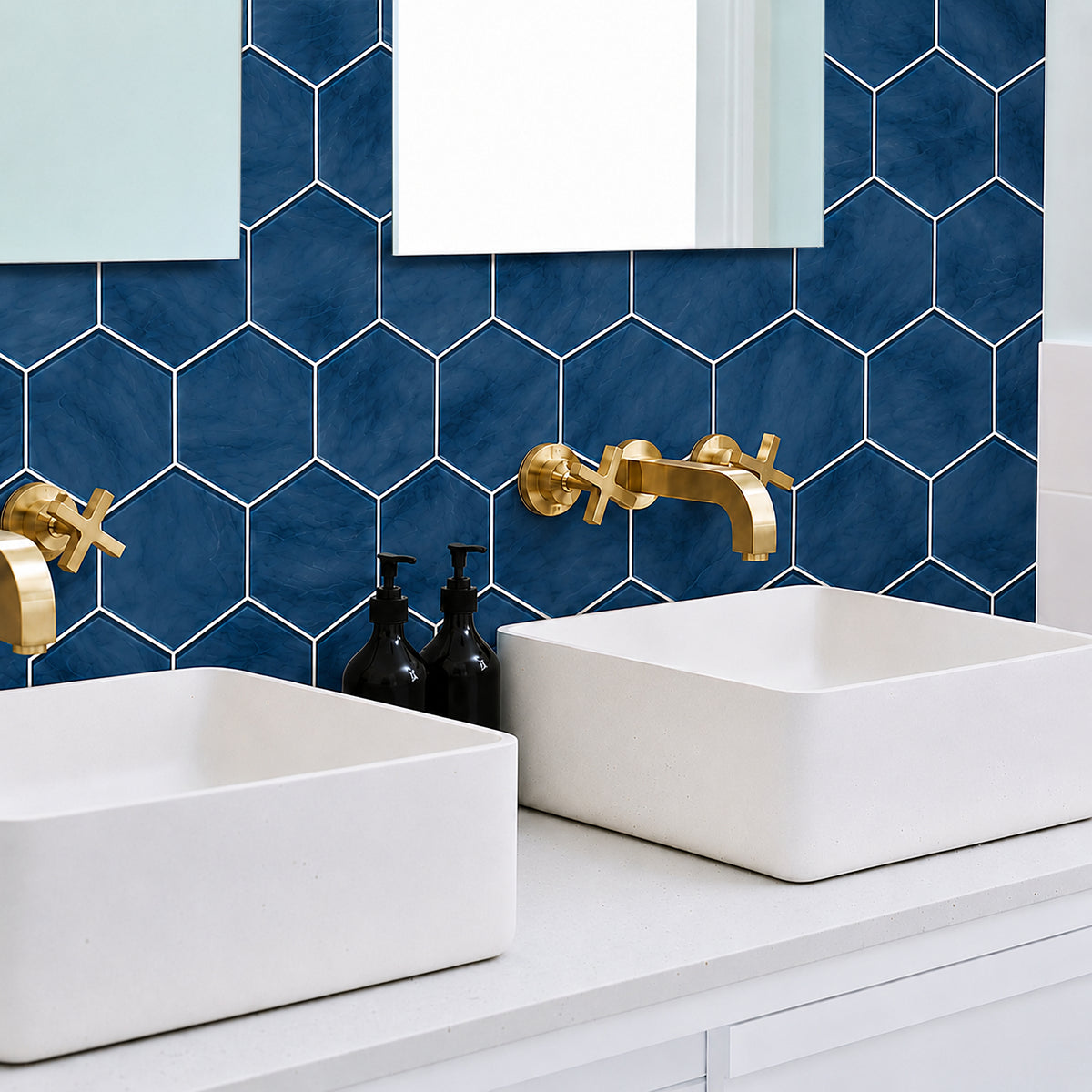 6-in Hexagon Blue 12-in x 12-in Inkjet Glass Mosaic Wall Tile( 10 sq. ft. /Box )