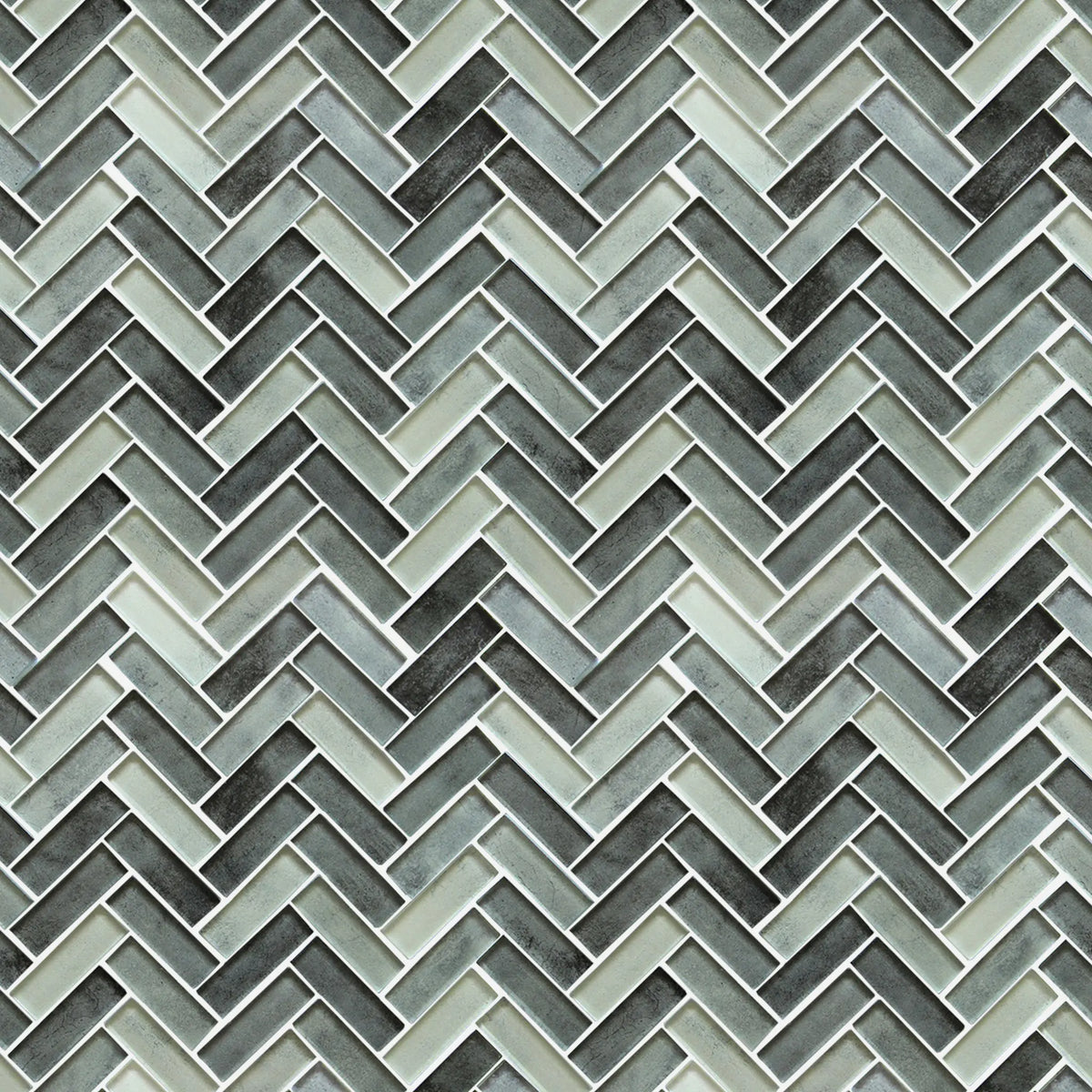 Misty Gray 11-in x 13-in Herringbone Glass Mosaic Wall Tile( 9.5 sq. ft. /Box )