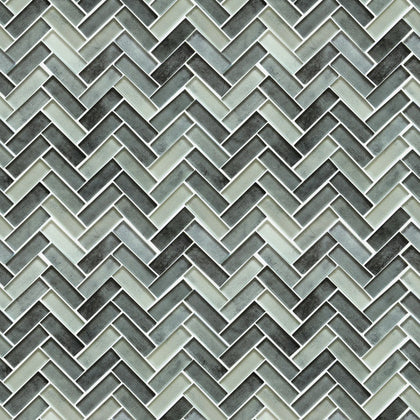 Misty Gray 11-in x 13-in Herringbone Glass Mosaic Wall Tile( 9.5 sq. ft. /Box )