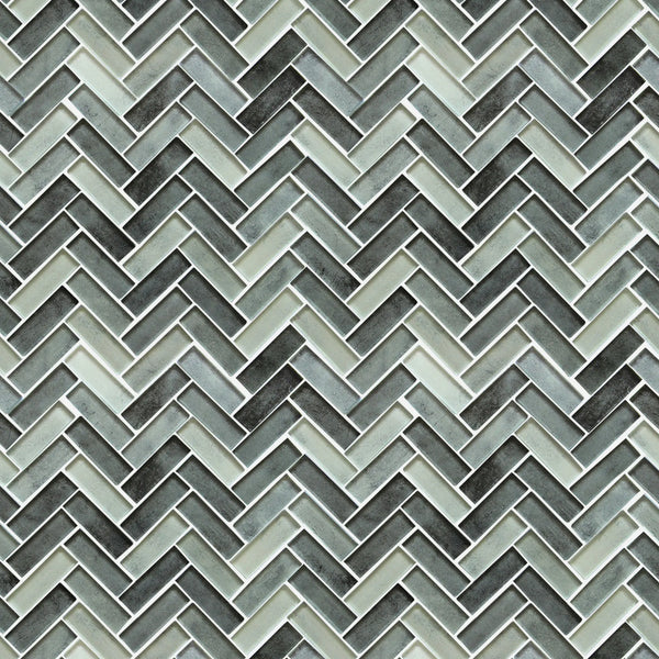Misty Gray 11-in x 13-in Herringbone Glass Mosaic Wall Tile( 9.5 sq. ft. /Box )