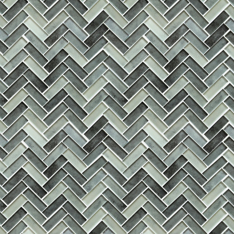 Misty Gray 11-in x 13-in Herringbone Glass Mosaic Wall Tile( 9.5 sq. ft. /Box )