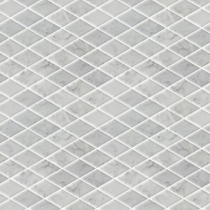 Carrara White Diamond 12-in x 12-in Beveled Marble Mosaic Wall Tile( 5 sq. ft. /Box )