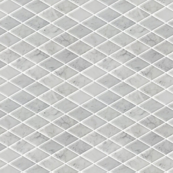 Carrara White Diamond 12-in x 12-in Beveled Marble Mosaic Wall Tile( 5 sq. ft. /Box )