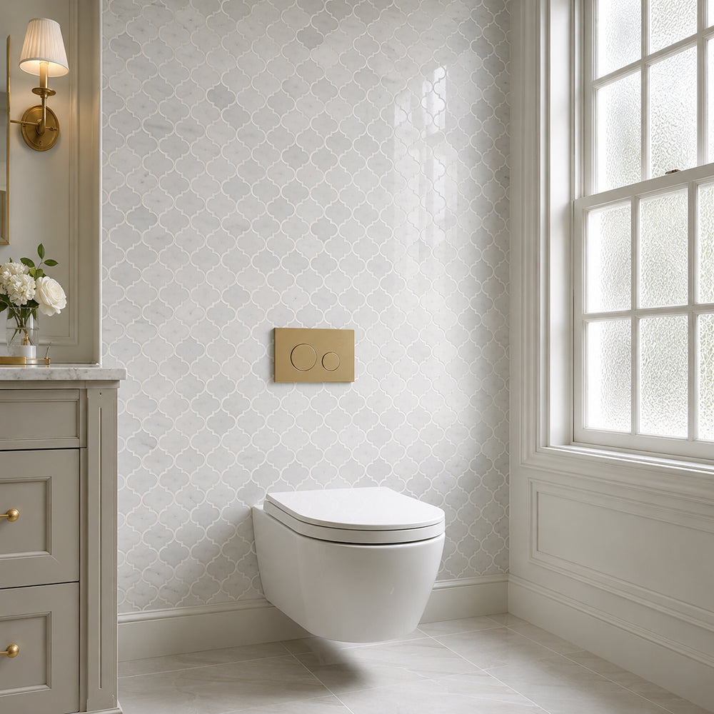 Mini Arabesque Carrara White 10-in x 11-in Waterjet Mosaic Wall Tile( 3.8 sq. ft. /Box )