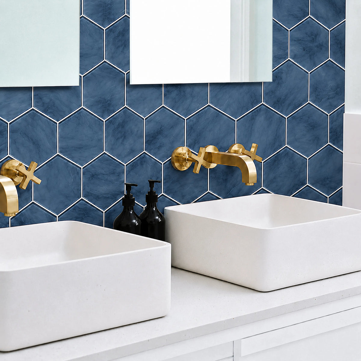 6-in Hexagon Blue 12-in x 12-in Inkjet Glass Mosaic Wall Tile( 10 sq. ft. /Box )