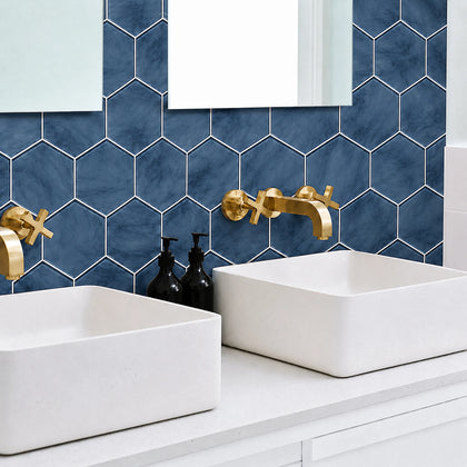 6-in Hexagon Blue 12-in x 12-in Inkjet Glass Mosaic Wall Tile( 10 sq. ft. /Box )